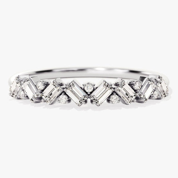0.42 TCW Baguette & Round Cluster Moissanite Wedding Band