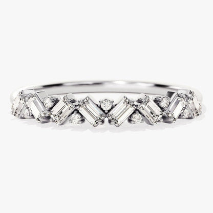 0.42 TCW Baguette & Round Cluster Moissanite Wedding Band