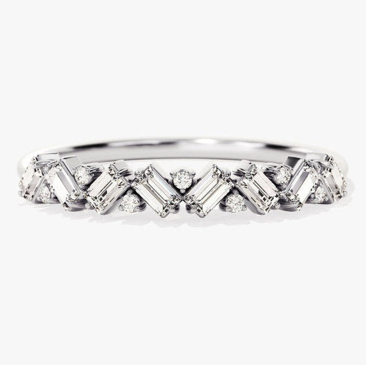 0.42 TCW Baguette & Round Cluster Moissanite Wedding Band