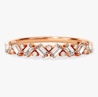 0.42 TCW Baguette & Round Cluster Moissanite Wedding Band