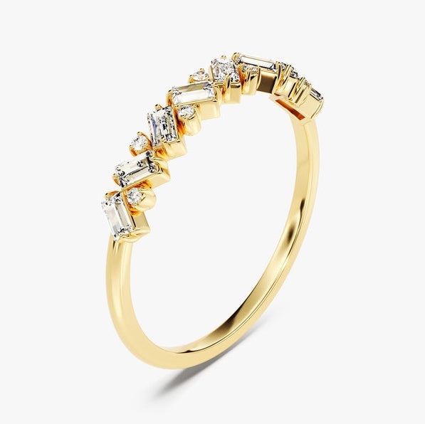 0.42 TCW Baguette & Round Cluster Moissanite Wedding Band