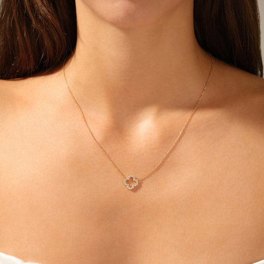 0.3 TCW Round Moissanite Clover Necklace