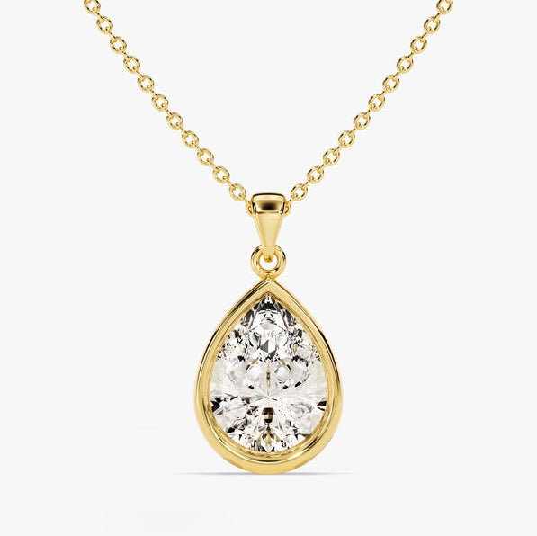 1.00 CT Pear Moissanite Bezel Necklace