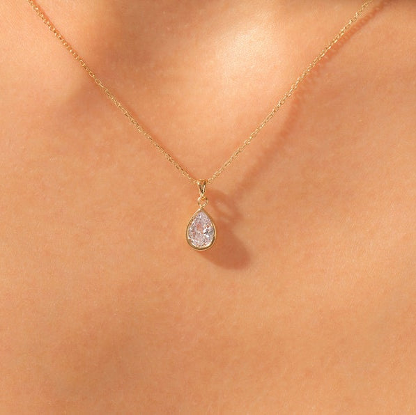 1.00 CT Pear Moissanite Bezel Necklace