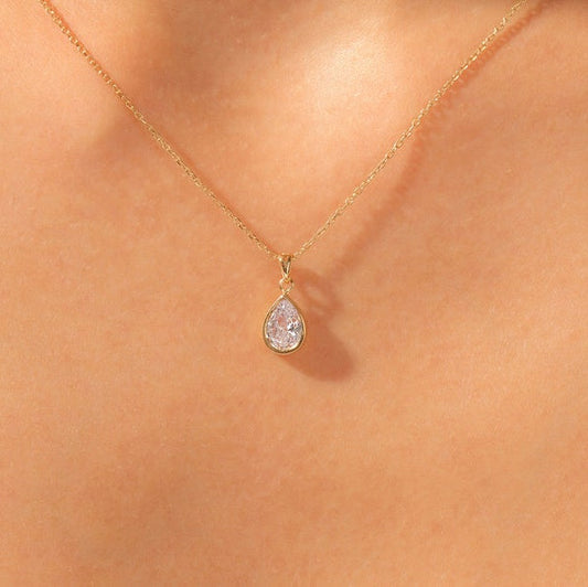 1.00 CT Pear Moissanite Bezel Necklace