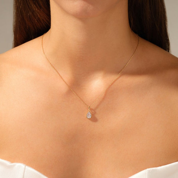 1.00 CT Pear Moissanite Bezel Necklace