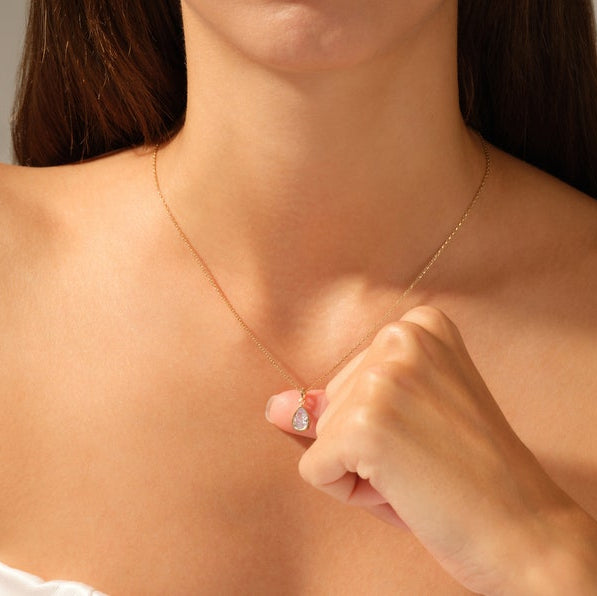 1.00 CT Pear Moissanite Bezel Necklace