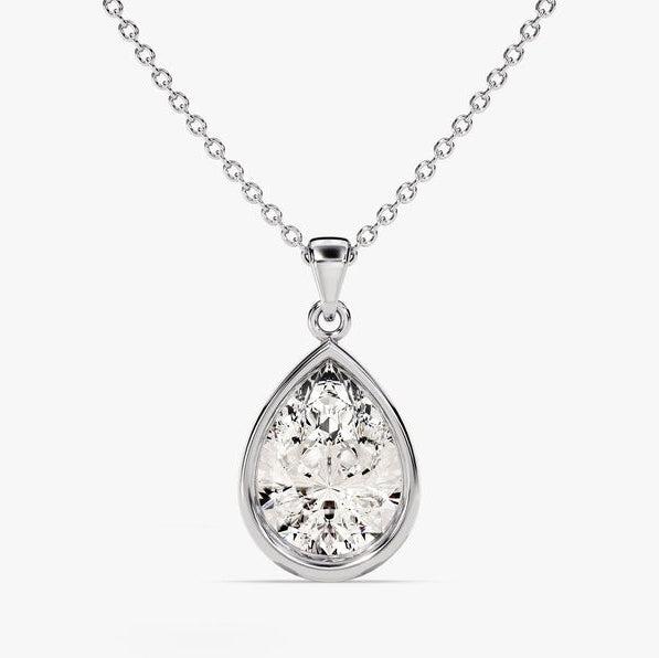 1.00 CT Pear Moissanite Bezel Necklace