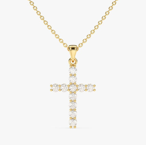 0.3 TCW Round Moissanite Cross Pendant Necklace