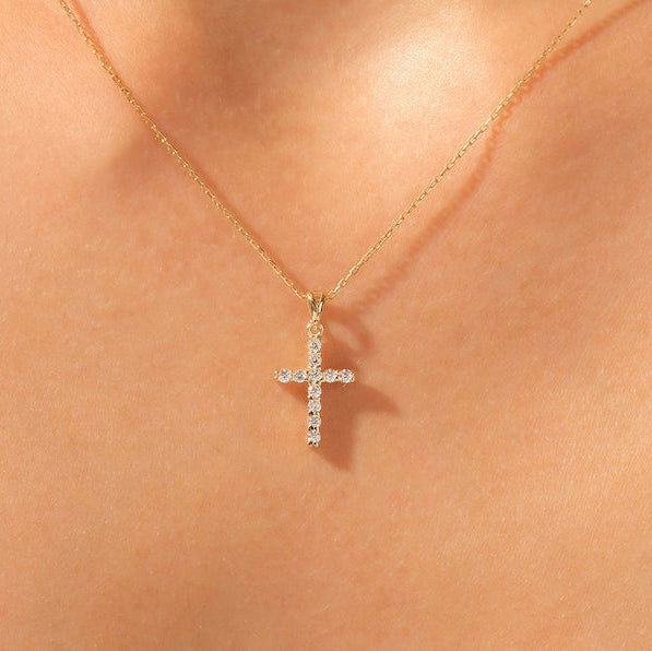 0.3 TCW Round Moissanite Cross Pendant Necklace