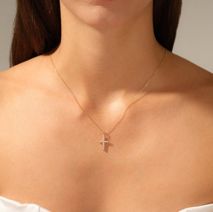0.3 TCW Round Moissanite Cross Pendant Necklace