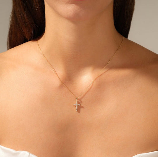 0.3 TCW Round Moissanite Cross Pendant Necklace