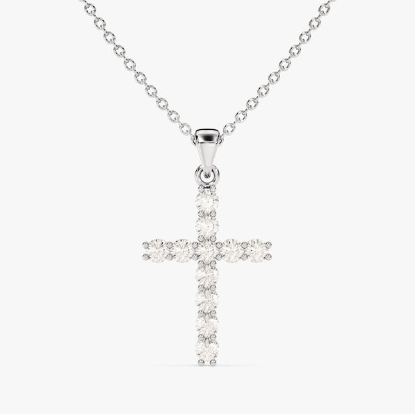 0.3 TCW Round Moissanite Cross Pendant Necklace