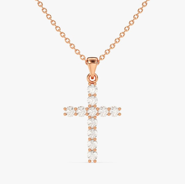 0.3 TCW Round Moissanite Cross Pendant Necklace