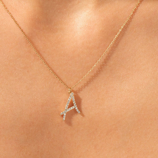 0.3 TCW Round Moissanite Initial Pendant Necklace