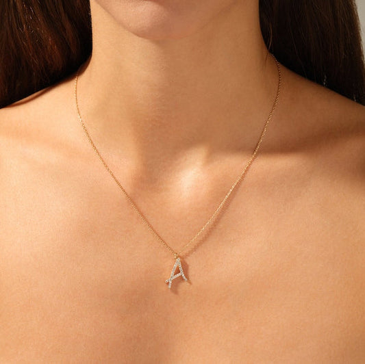 0.3 TCW Round Moissanite Initial Pendant Necklace