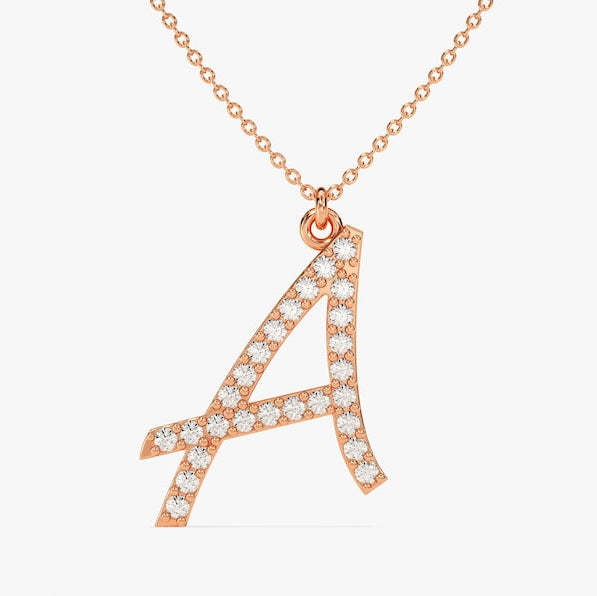 0.3 TCW Round Moissanite Initial Pendant Necklace