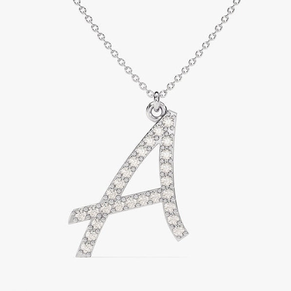 0.3 TCW Round Moissanite Initial Pendant Necklace