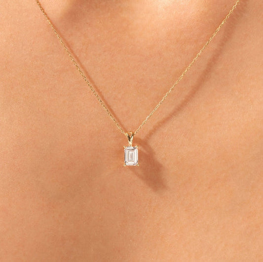 2 CT Emerald Moissanite Solitaire Pendant Necklace