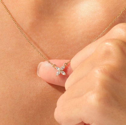 0.4 TCW Marquise Moissanite Flower Charm Necklace