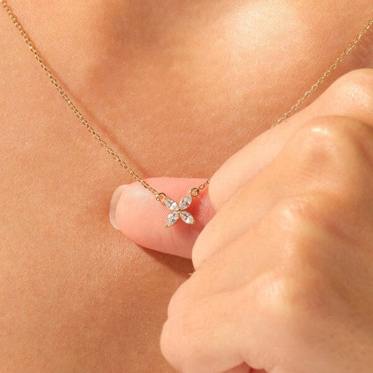 0.4 TCW Marquise Moissanite Flower Charm Necklace