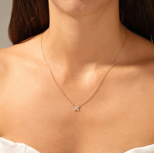 0.4 TCW Marquise Moissanite Flower Charm Necklace