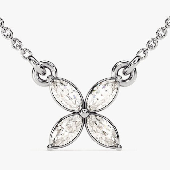 0.4 TCW Marquise Moissanite Flower Charm Necklace