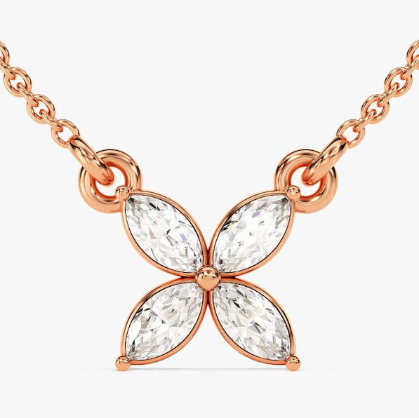 0.4 TCW Marquise Moissanite Flower Charm Necklace