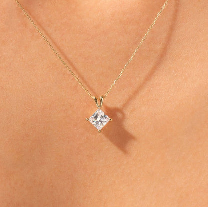 1 CT Princess Moissanite Solitaire Pendant Necklace