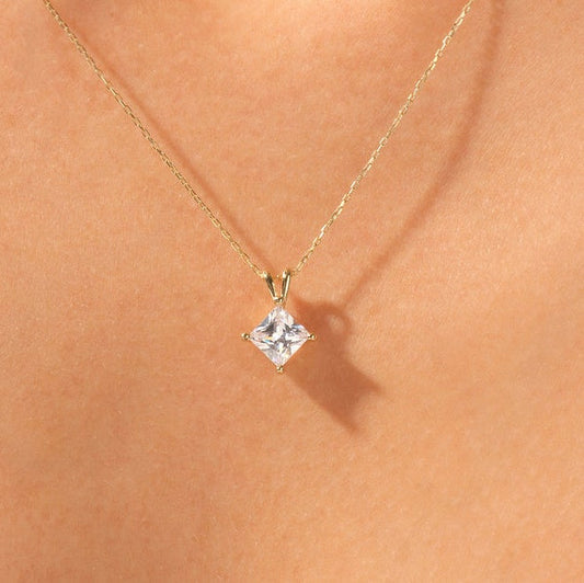 1 CT Princess Moissanite Solitaire Pendant Necklace