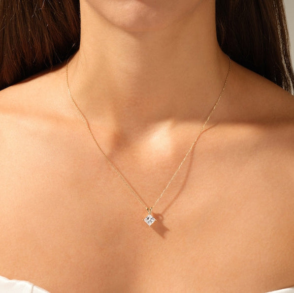 1 CT Princess Moissanite Solitaire Pendant Necklace