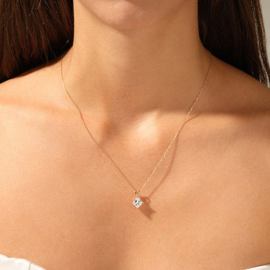 1 CT Princess Moissanite Solitaire Pendant Necklace