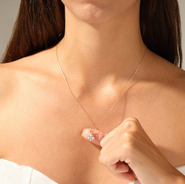 1 CT Princess Moissanite Solitaire Pendant Necklace