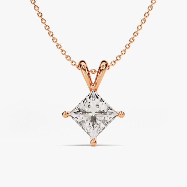 1 CT Princess Moissanite Solitaire Pendant Necklace