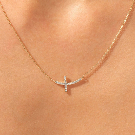 0.4 TCW Round Moissanite Cross Charm Necklace