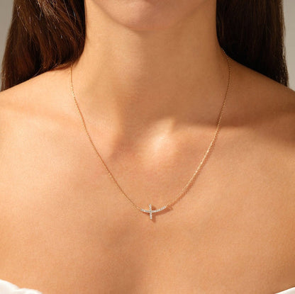 0.4 TCW Round Moissanite Cross Charm Necklace