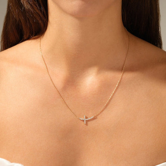 0.4 TCW Round Moissanite Cross Charm Necklace