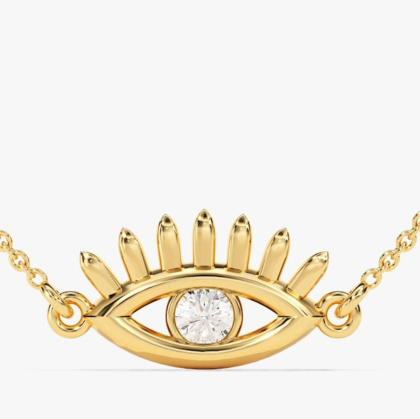 0.05 TCW Round Moissanite Evil Eye Charm Necklace