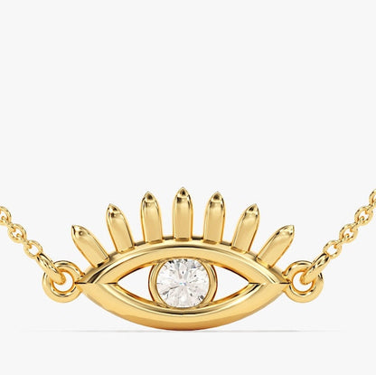 0.05 TCW Round Moissanite Evil Eye Charm Necklace
