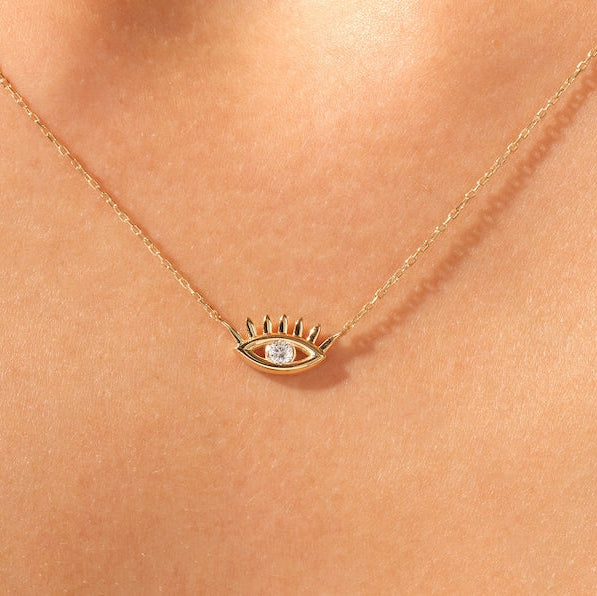 0.05 TCW Round Moissanite Evil Eye Charm Necklace