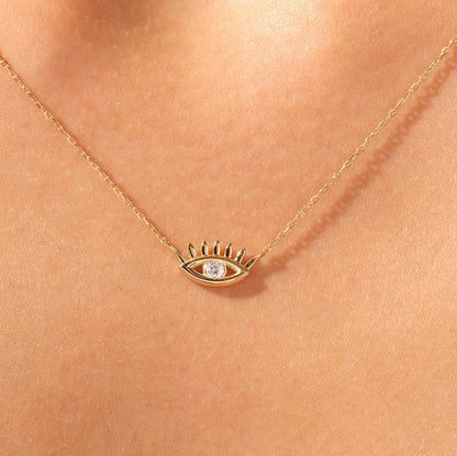 0.05 TCW Round Moissanite Evil Eye Charm Necklace