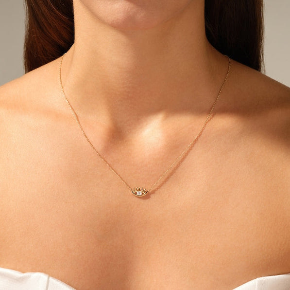 0.05 TCW Round Moissanite Evil Eye Charm Necklace