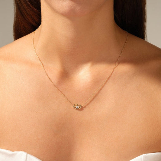 0.05 TCW Round Moissanite Evil Eye Charm Necklace