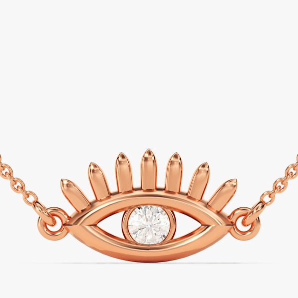 0.05 TCW Round Moissanite Evil Eye Charm Necklace