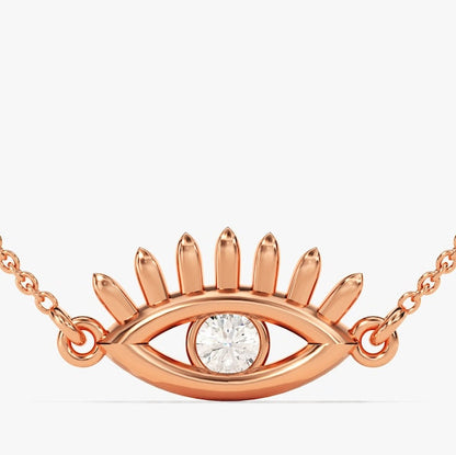 0.05 TCW Round Moissanite Evil Eye Charm Necklace