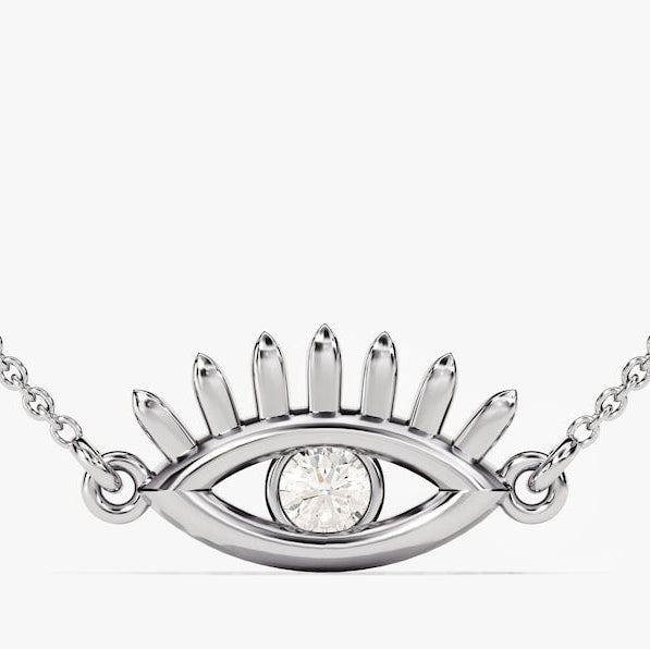 0.05 TCW Round Moissanite Evil Eye Charm Necklace