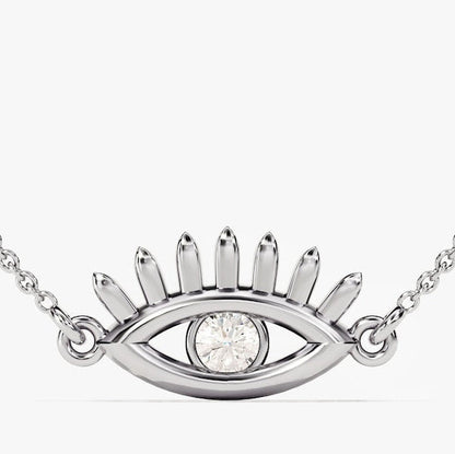 0.05 TCW Round Moissanite Evil Eye Charm Necklace