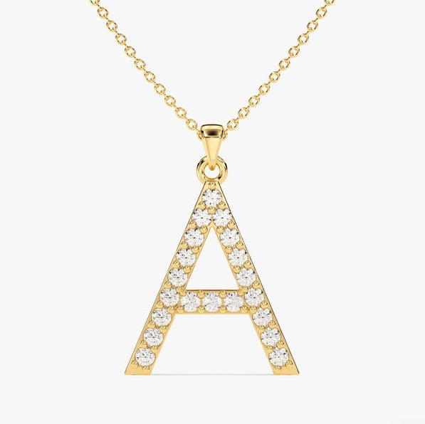 0.2 TCW Round Moissanite Initial Pendant Necklace