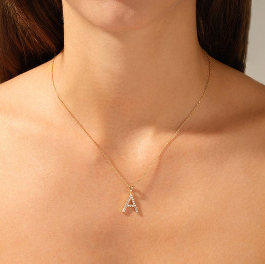 0.2 TCW Round Moissanite Initial Pendant Necklace