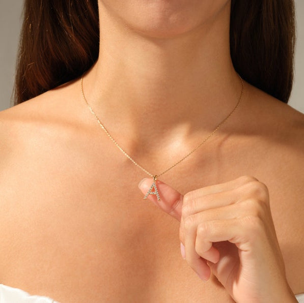 0.2 TCW Round Moissanite Initial Pendant Necklace